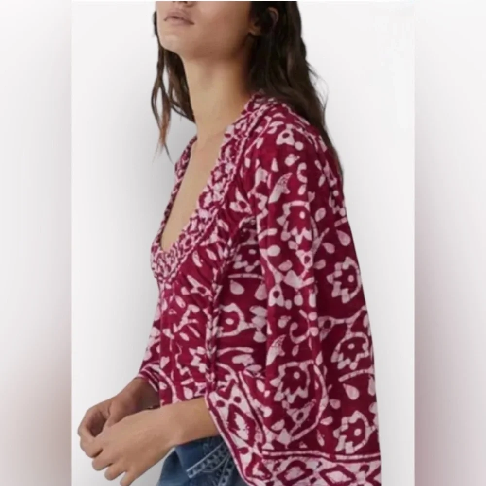 NWT Free People On the block Floral Red Top Shirt Women’s Medium